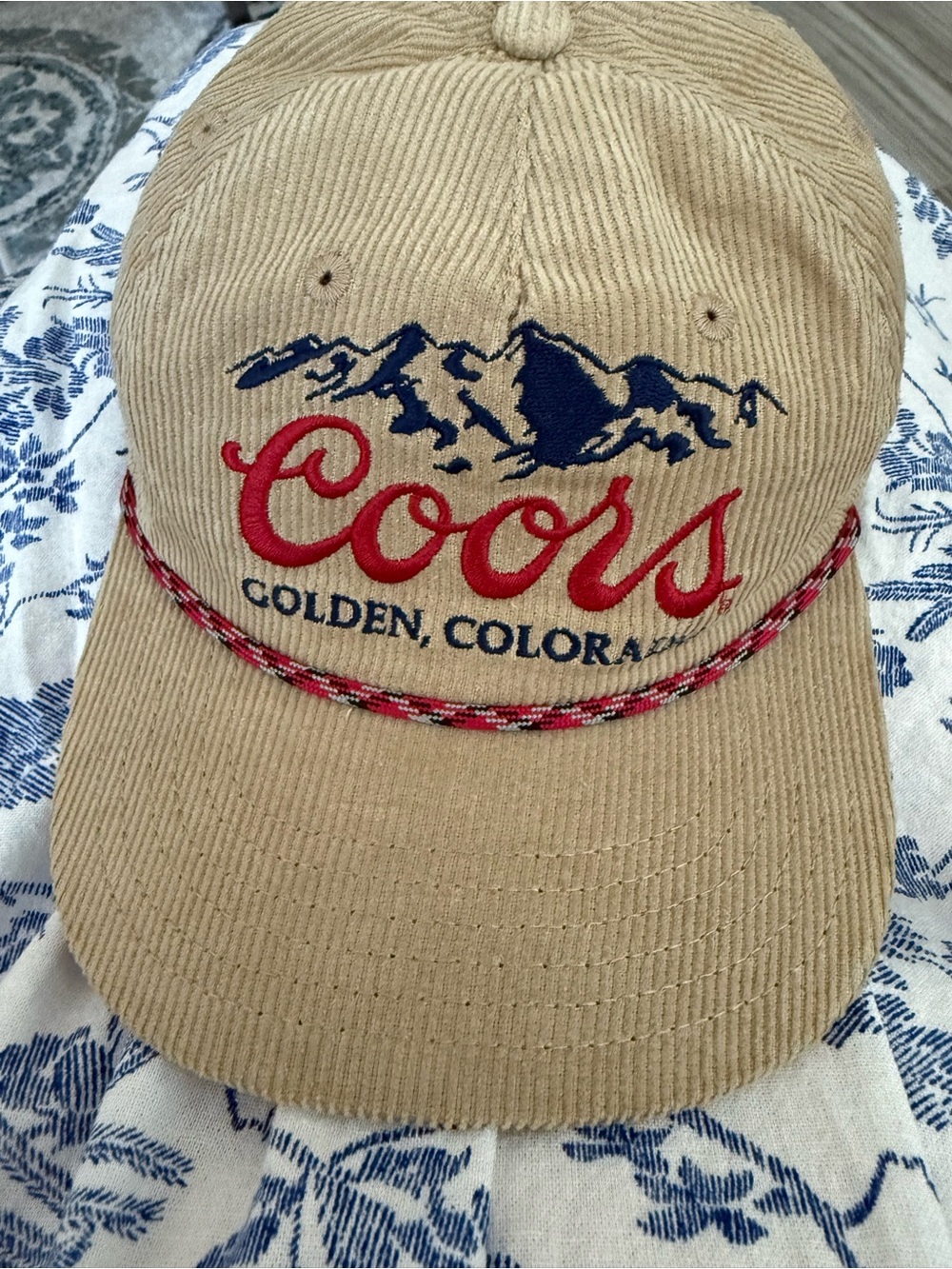 Coors Golden Colorado Tan Corduroy Baseball Cap - Red & Navy Embroidery